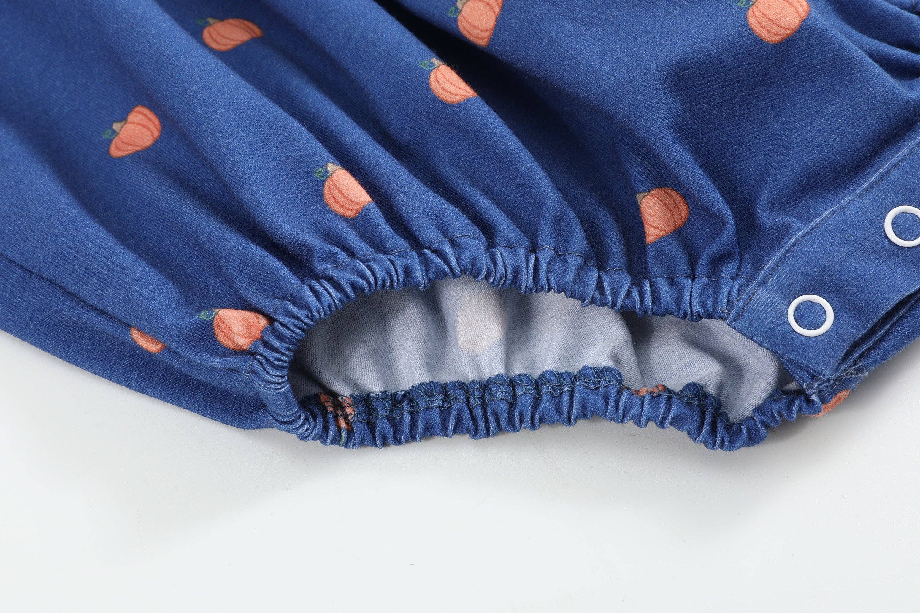 Blue Pumpkin Print Knit Smocked Romper — Lil Cactus Baby & Toddler Outfits