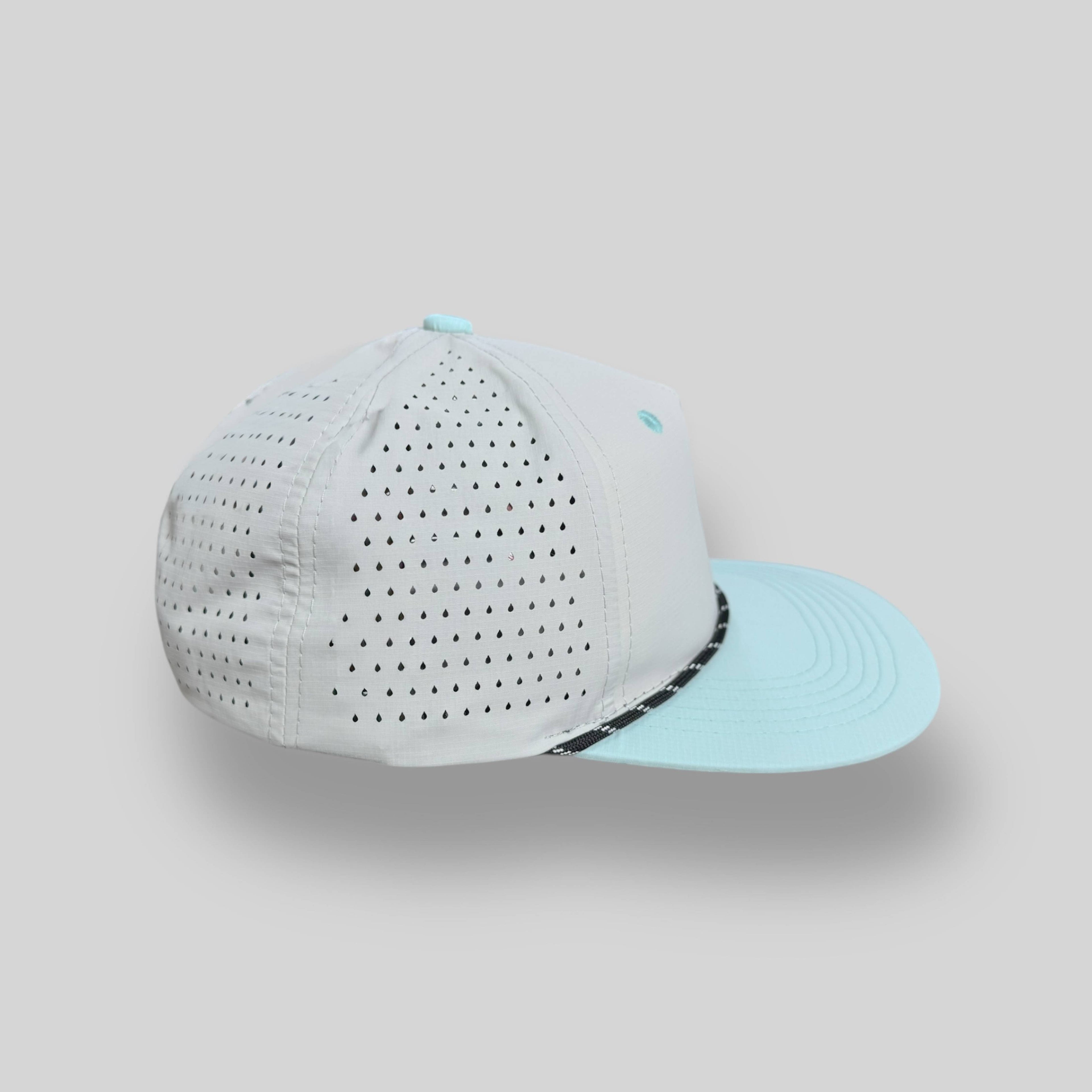 Perforated Structured Nylon Ripstop Ash Gray-Sky Blue / Black-White Rope — Blank Rope Hats Hats & Caps