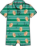 Boys Tackles & Touchdowns Football Knit Short Sleeve Performance Polo Romper — RuffleButts + RuggedButts