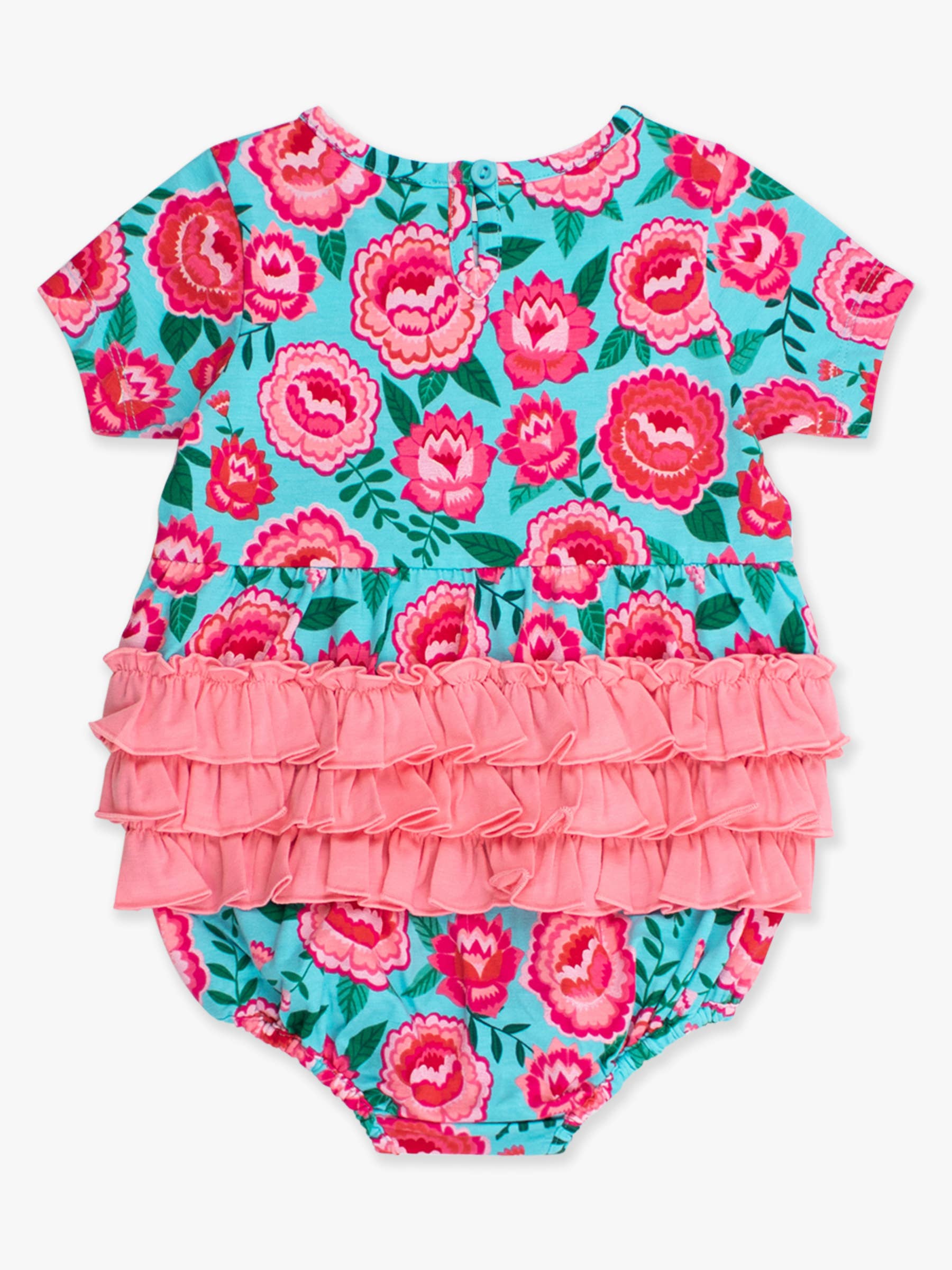 Baby Girls Bright Blossoms Knit Short Sleeve Bow Bubble Romper — RuffleButts + RuggedButts Baby & Toddler Outfits