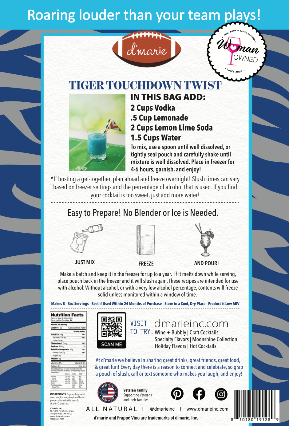 University of Memphis: Tiger Touchdown Twist Cocktail Mix - Ready-To-Freeze Cocktail — d'marie inc. drink mix