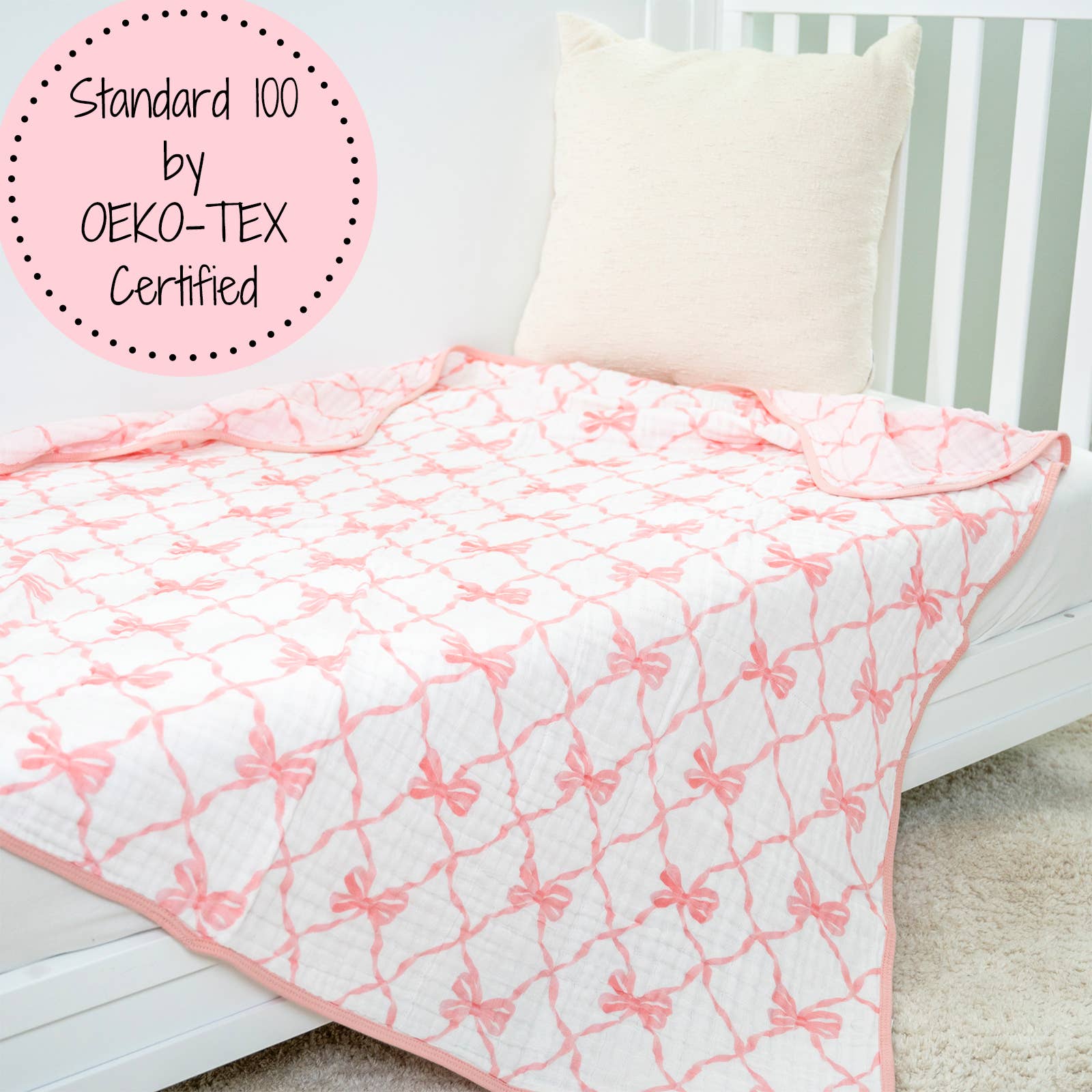 Muslin Quilt Baby & Kids Blanket Beautiful Bows — LollyBanks Baby Blanket