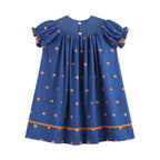 Blue Pumpkin Print Knit Smocked Bishop Dress — Lil Cactus Baby & Toddler Dresses