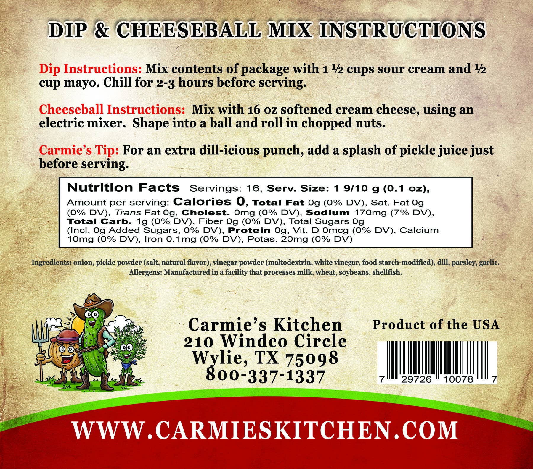 Dill Pickle Dip & Cheeseball Mix — Carmie's Kitchen Gourmet Foods