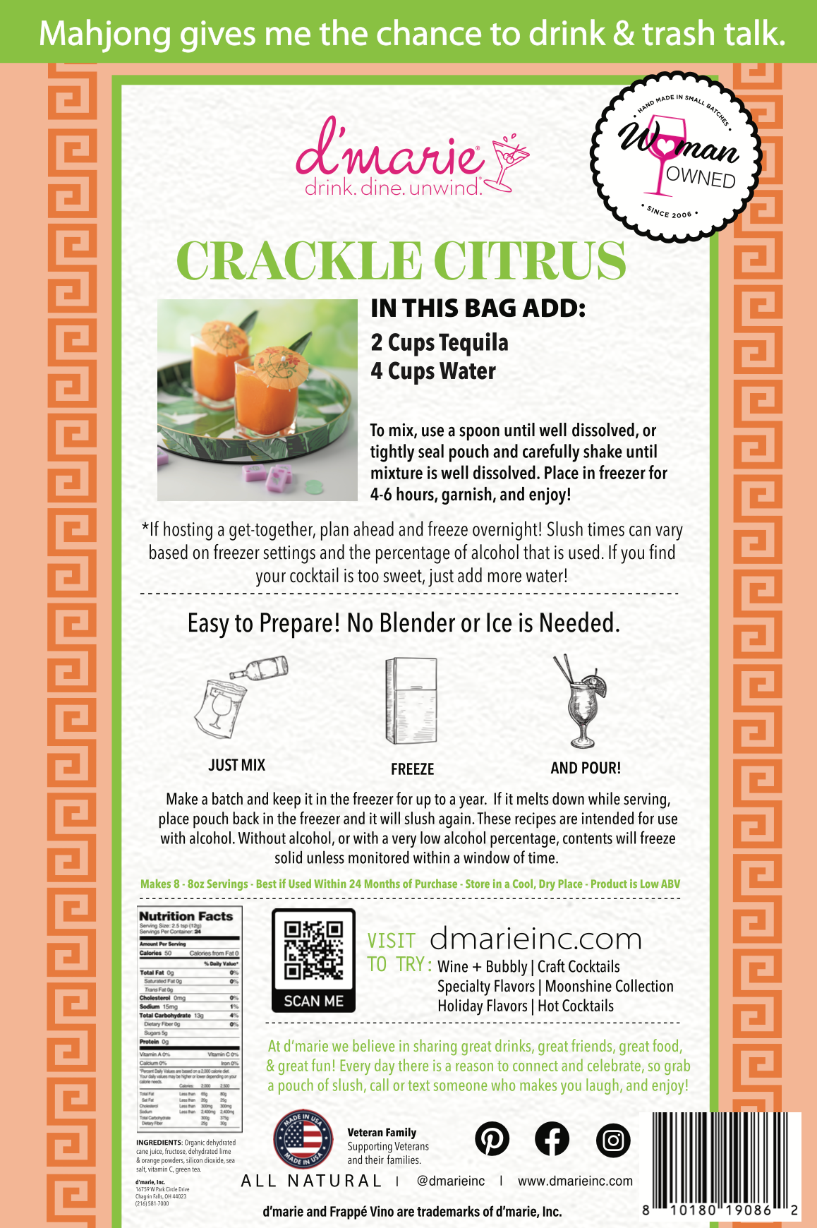 Crackle Citrus Mahjong Cocktail - Ready-To-Freeze Cocktail — d'marie inc. drink mix