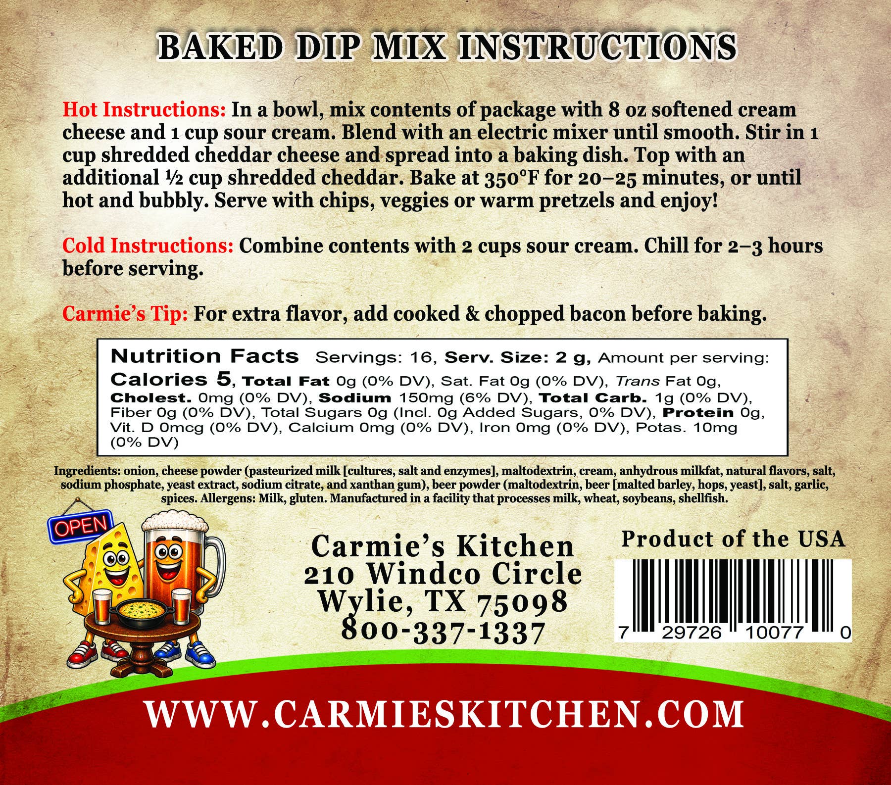 Beer Cheese Baked Dip Mix — Carmie's Kitchen Gourmet Foods