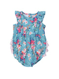Baby Girls Fancy Me Floral Sleeveless Waterfall Bubble Romper with Signature Rear Ruffles