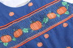 Blue Pumpkin Print Knit Smocked Overalls — Lil Cactus