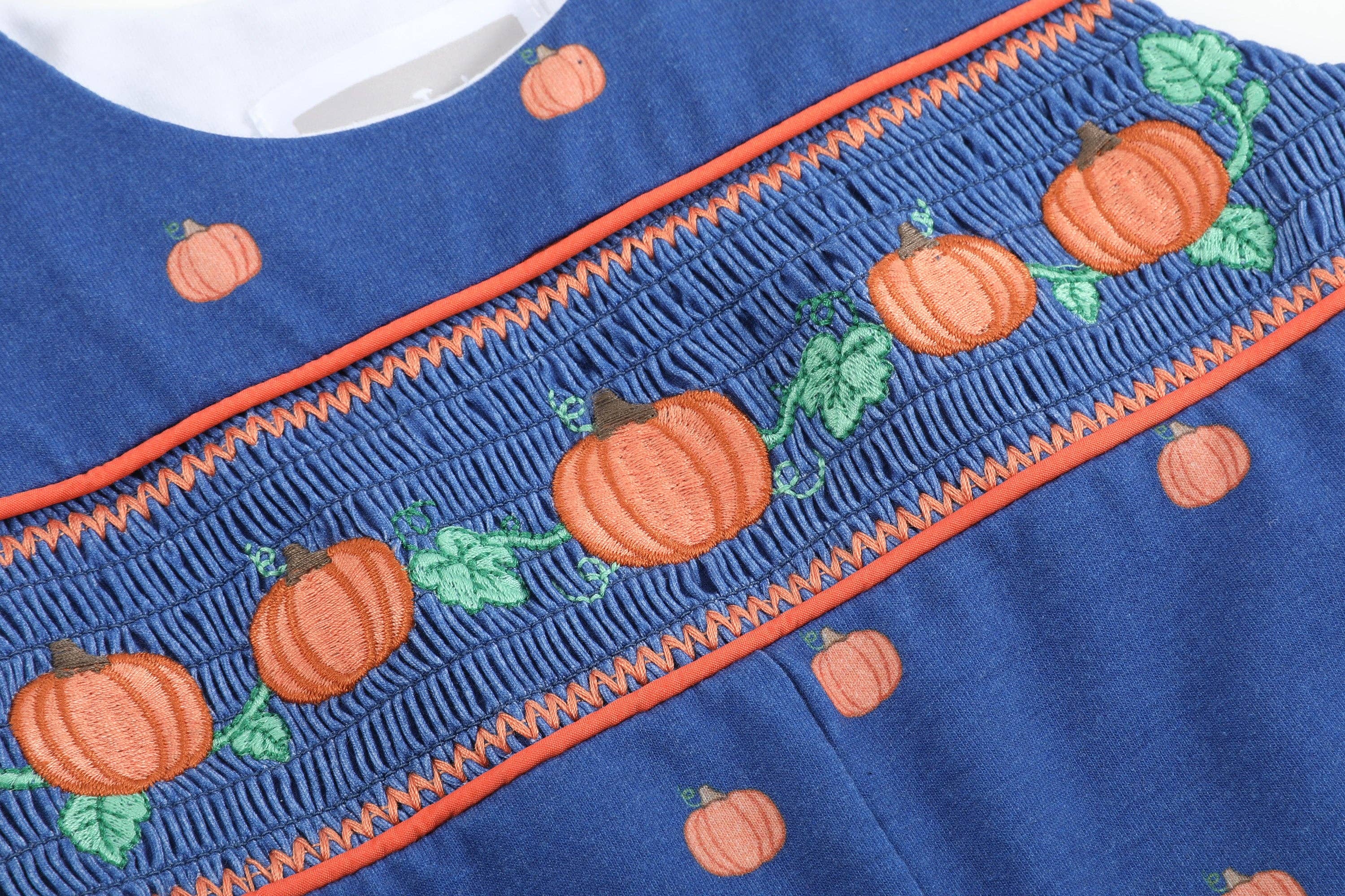 Blue Pumpkin Print Knit Smocked Overalls — Lil Cactus
