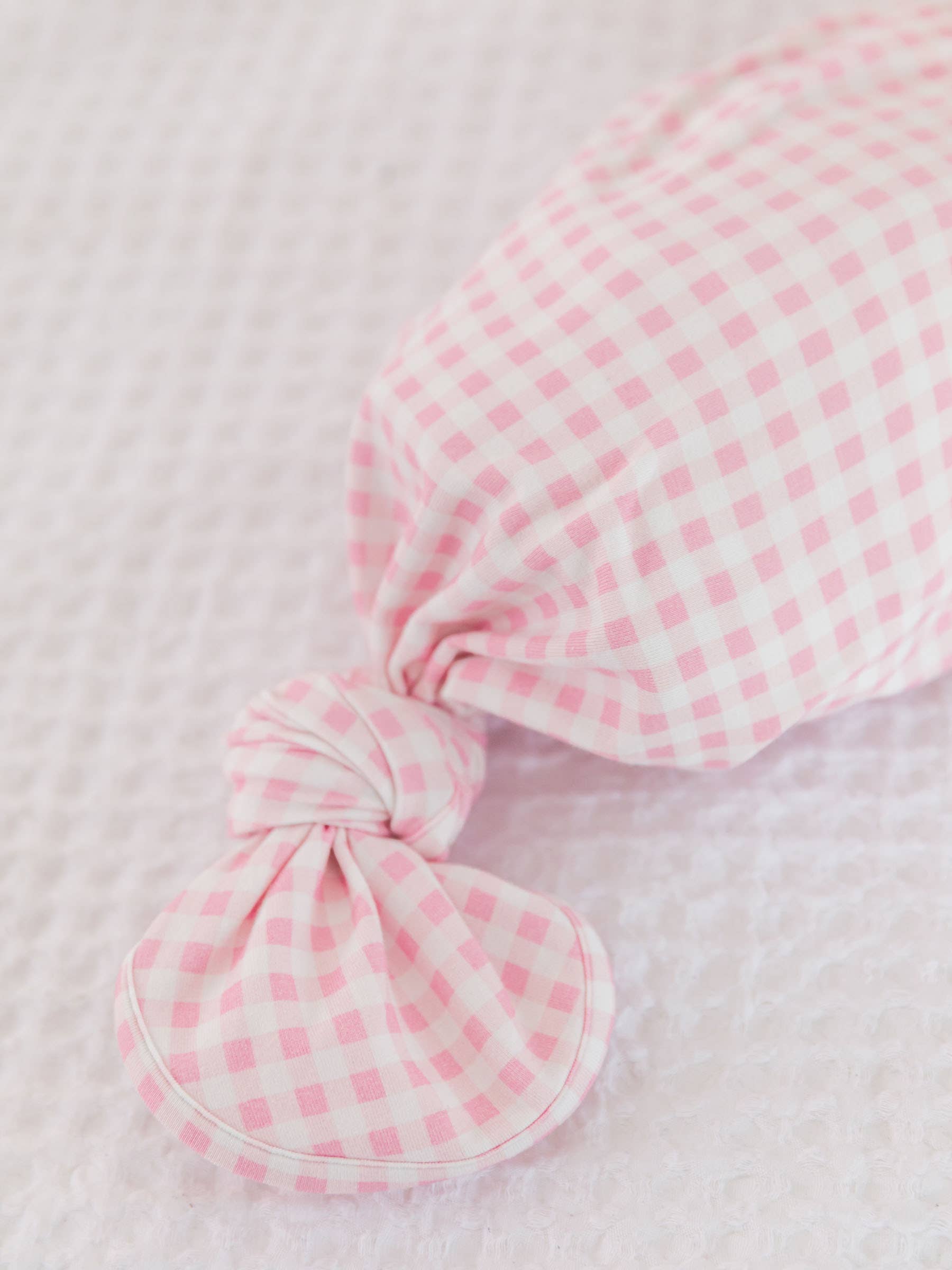 SoftSnooze™ Baby Girls Cotton Modal Pink Gingham Ruffle Knotted Sleep Gown & Bow Hat Set