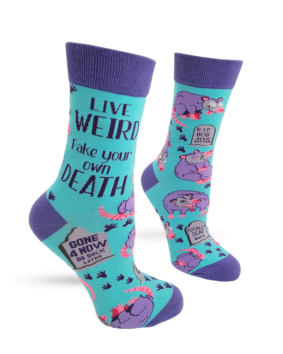 Live Weird, Fake Your Own Death Possum Women's Crew Socks — Fabdaz