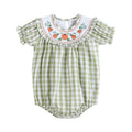 Sage Green Gingham Pumpkin Smocked Romper — Lil Cactus Baby & Toddler Outfits