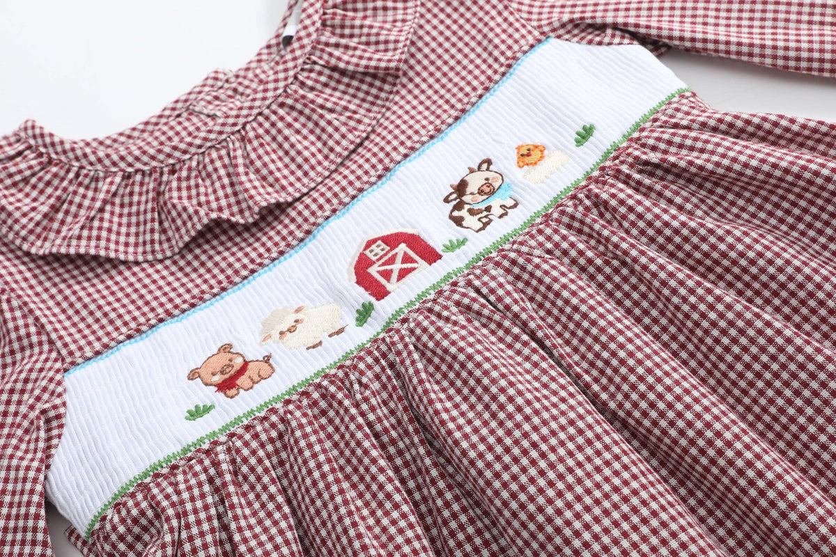 Red and Cream Gingham Farm Smocked Dress — Lil Cactus