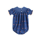 Blue Pumpkin Print Knit Smocked Romper — Lil Cactus Baby & Toddler Outfits