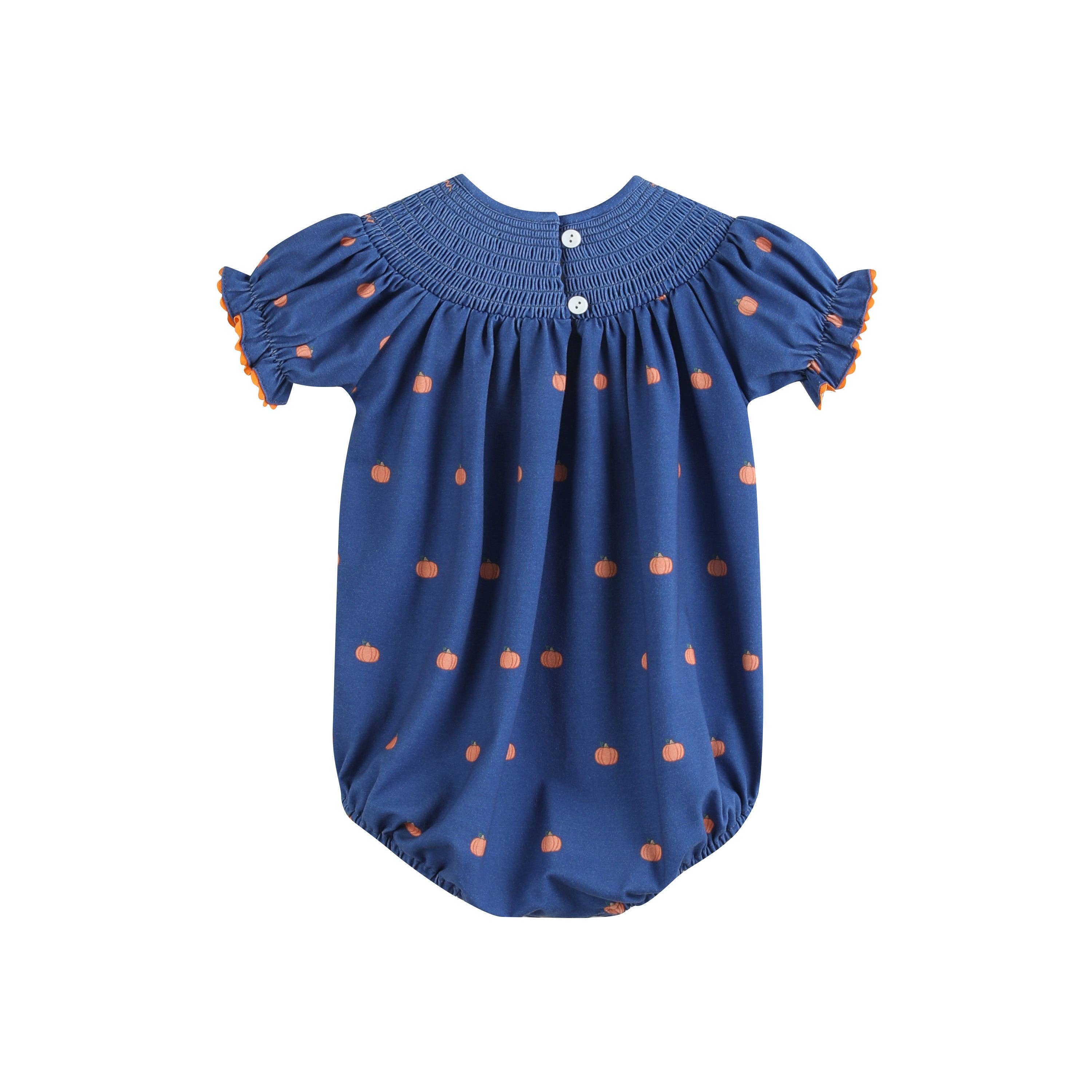 Blue Pumpkin Print Knit Smocked Romper — Lil Cactus Baby & Toddler Outfits
