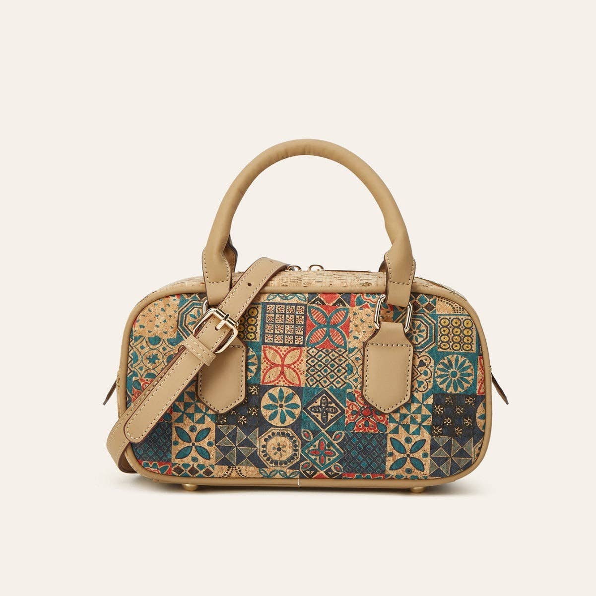 Vintage Multi-Element Ethnic Style Cork Print Tote Bag — Golden Hour Boutique Handbag