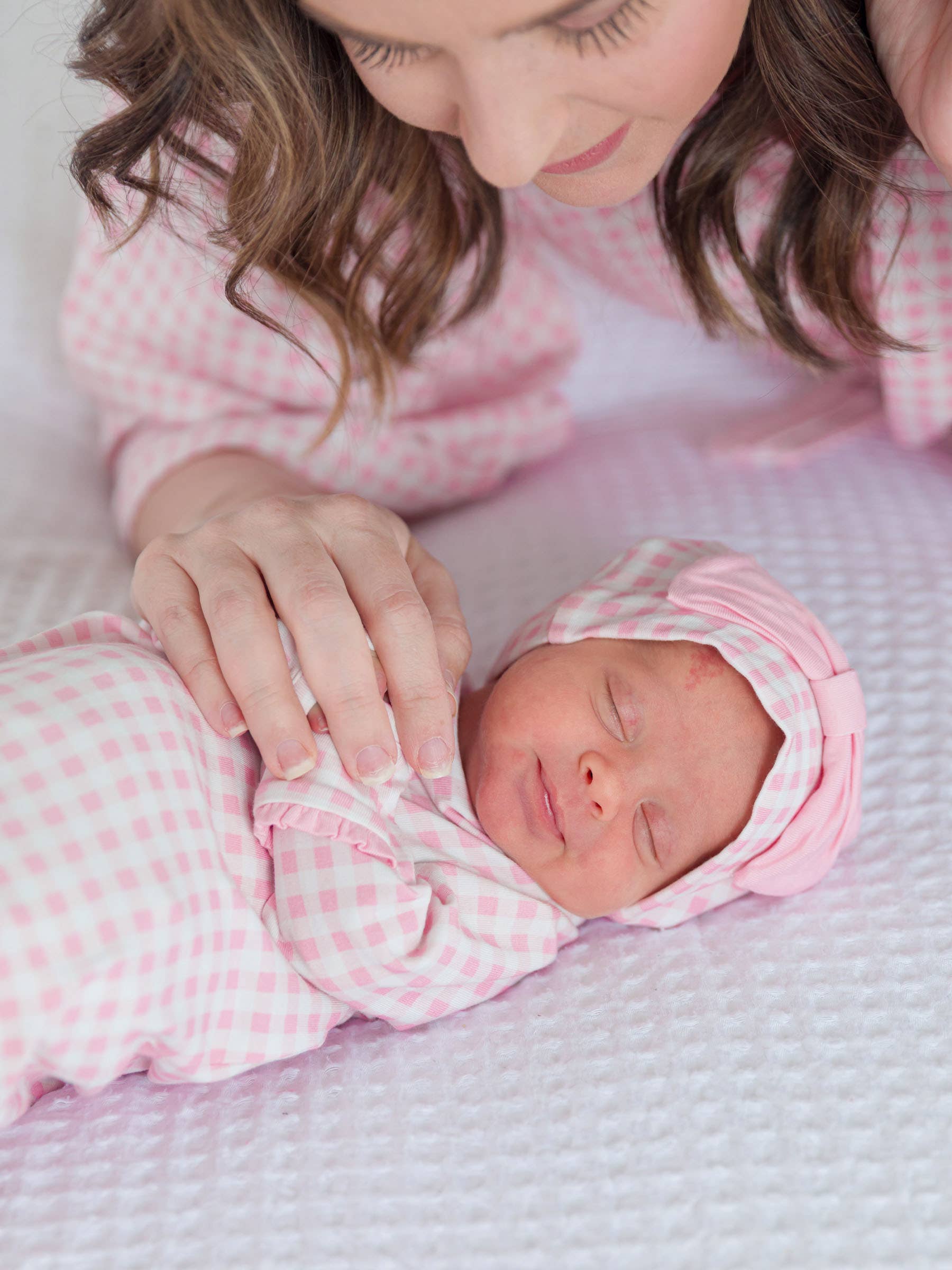SoftSnooze™ Baby Girls Cotton Modal Pink Gingham Ruffle Knotted Sleep Gown & Bow Hat Set