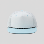 Perforated Structured Nylon Ripstop Ash Gray-Sky Blue / Black-White Rope — Blank Rope Hats Hats & Caps