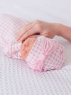 SoftSnooze™ Baby Girls Cotton Modal Pink Gingham Ruffle Knotted Sleep Gown & Bow Hat Set