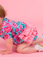 Baby Girls Bright Blossoms Knit Short Sleeve Bow Bubble Romper — RuffleButts + RuggedButts Baby & Toddler Outfits