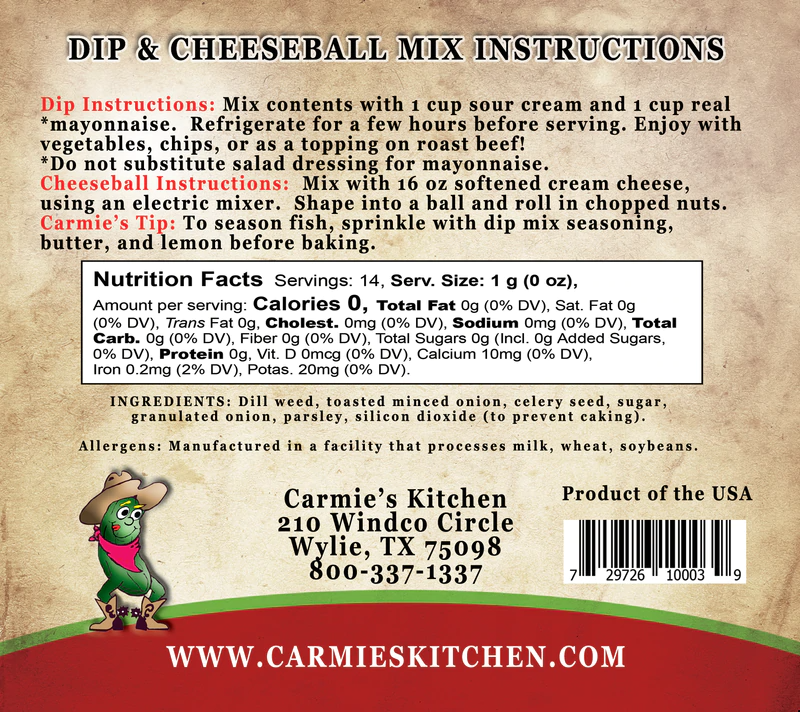 Dilliest Dill Dip Mix — Carmie's Kitchen Gourmet Foods