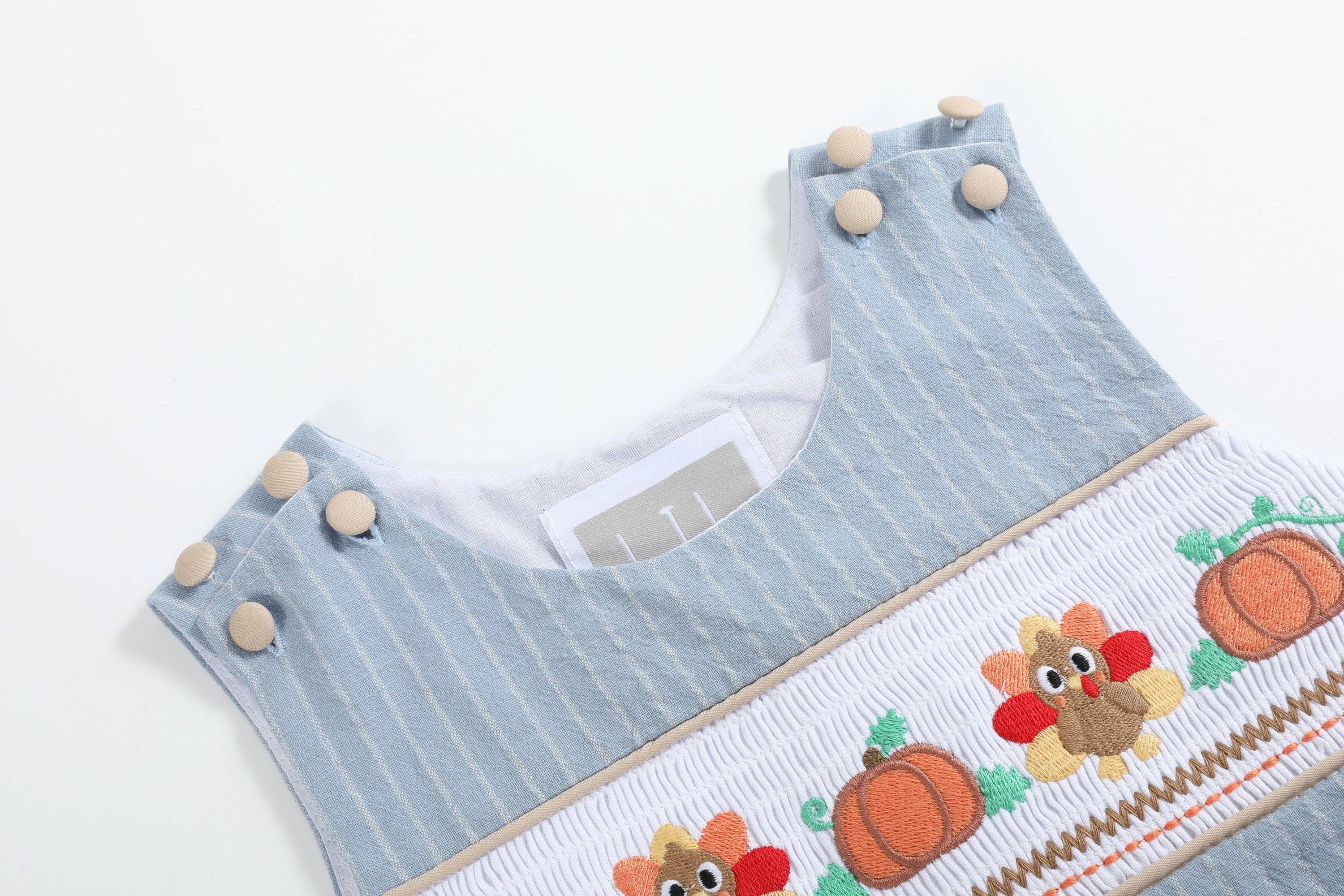 Light Blue Pinstripe Turkey Smocked Overalls — Lil Cactus Baby & Toddler Outfits
