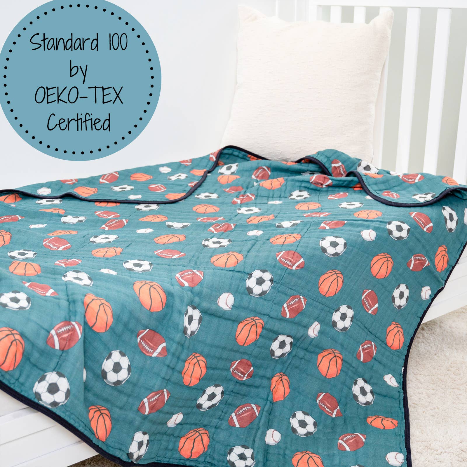 Muslin Quilt Baby & Kids Blanket Little Athlete Sporty — LollyBanks Baby Blanket
