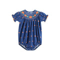 Blue Pumpkin Print Knit Smocked Romper — Lil Cactus Baby & Toddler Outfits