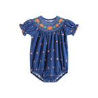 Blue Pumpkin Print Knit Smocked Romper — Lil Cactus Baby & Toddler Outfits