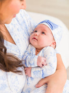 SoftSnooze™ Baby Girls Bamboo Viscose Periwinkle Butterfly Garden Ruffle Knotted Sleep Gown & Bow Hat Set