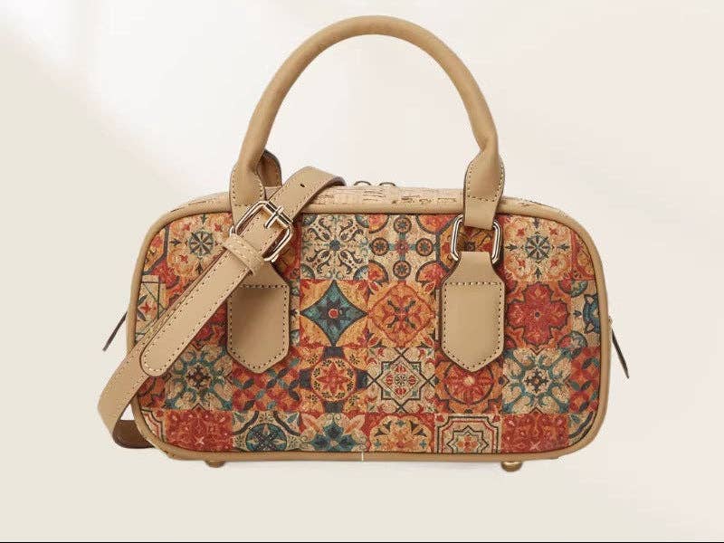 Vintage Multi-Element Ethnic Style Cork Print Tote Bag — Golden Hour Boutique Handbag