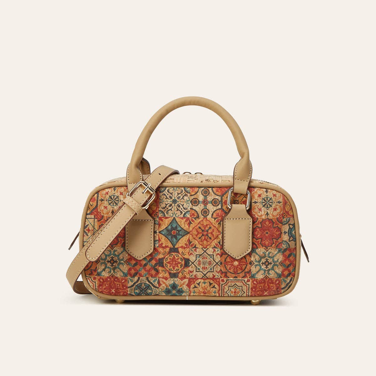 Vintage Multi-Element Ethnic Style Cork Print Tote Bag — Golden Hour Boutique Handbag