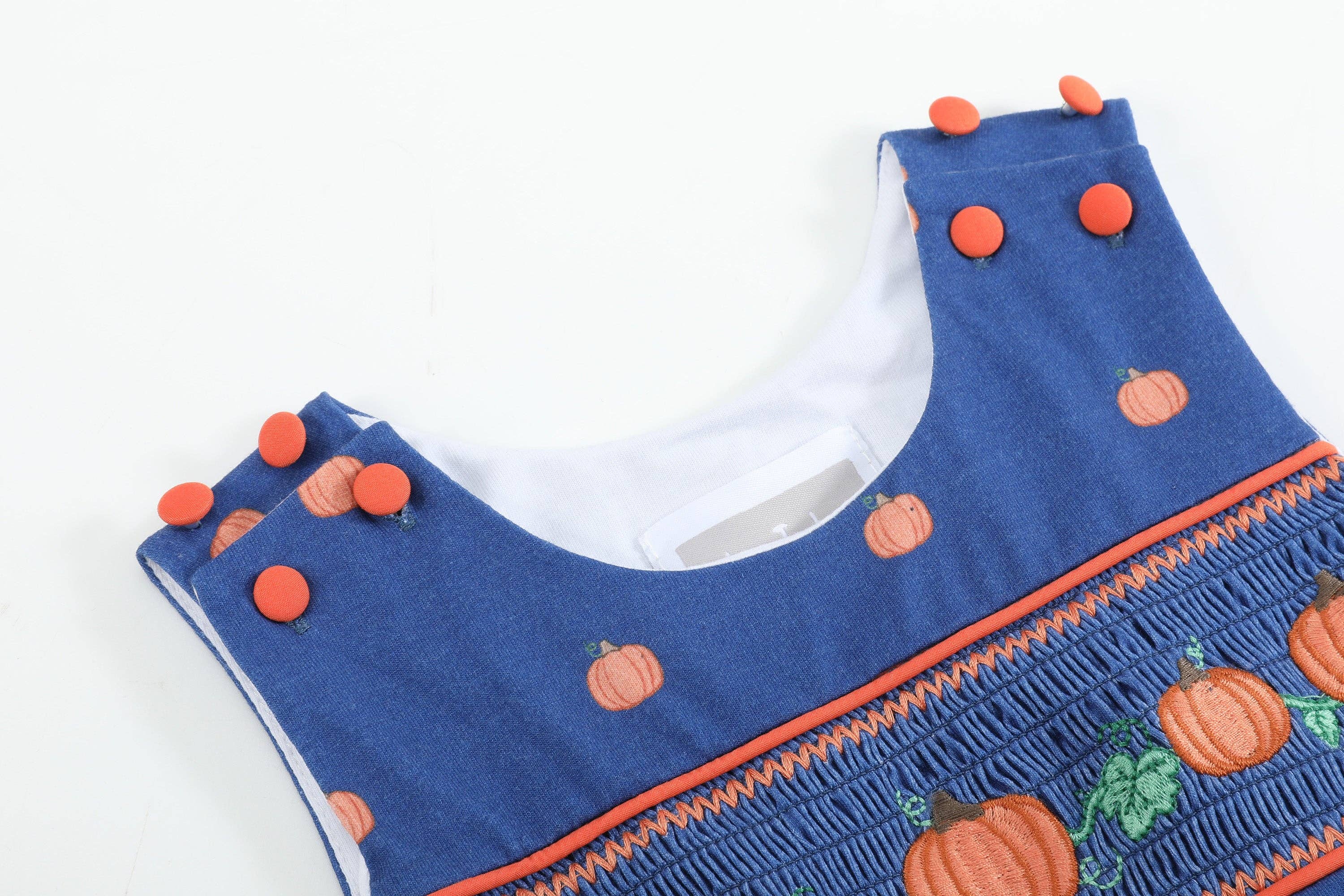 Blue Pumpkin Print Knit Smocked Overalls — Lil Cactus