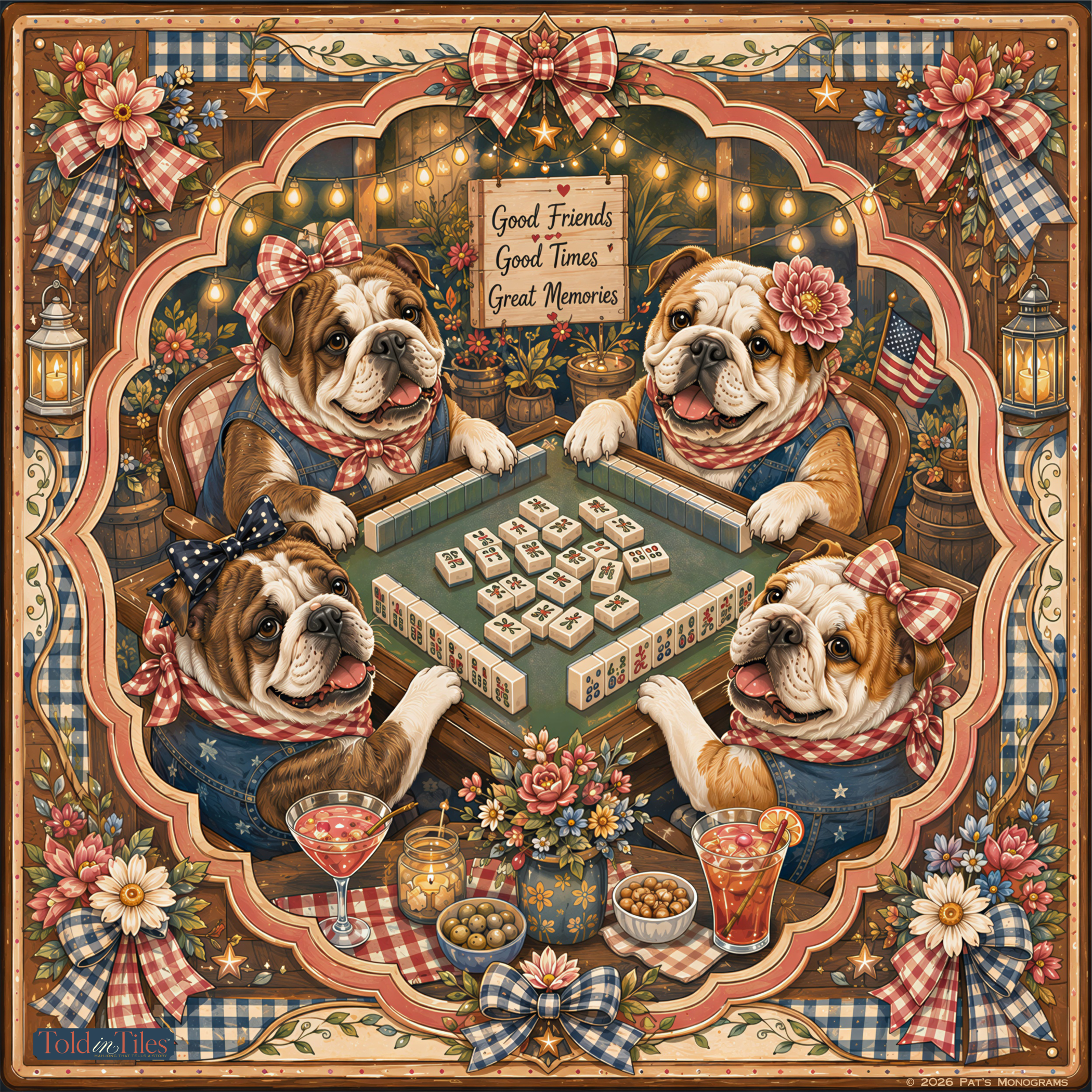 Good Friends, Great Tiles Mahjong Mat | English Bulldogs | Paws & Tiles Collection - PREORDER — Told in Tiles