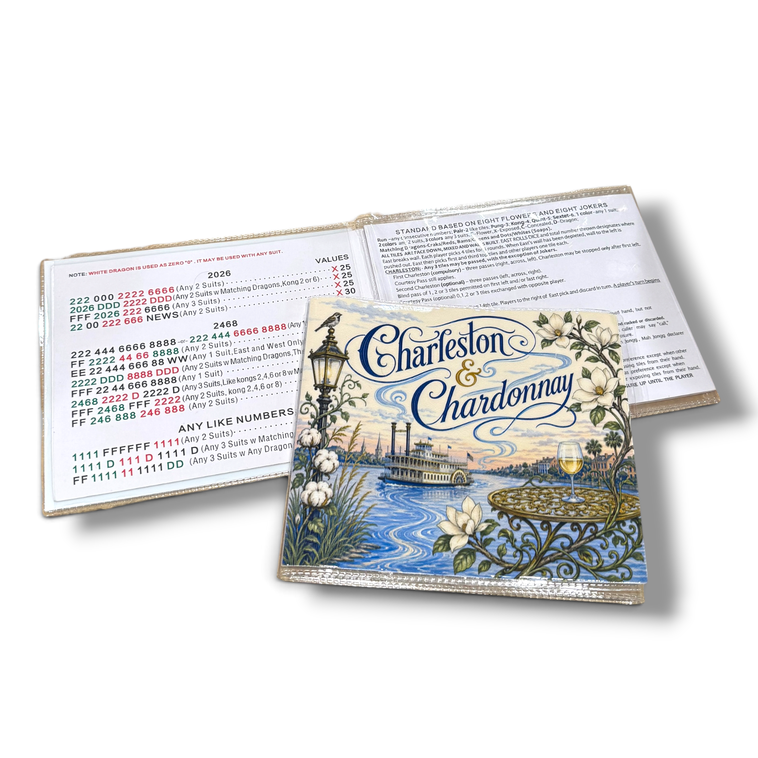 Charleston & Chardonnay Mahjong Card Cover — Large NMJL Card Holder — Told in Tiles