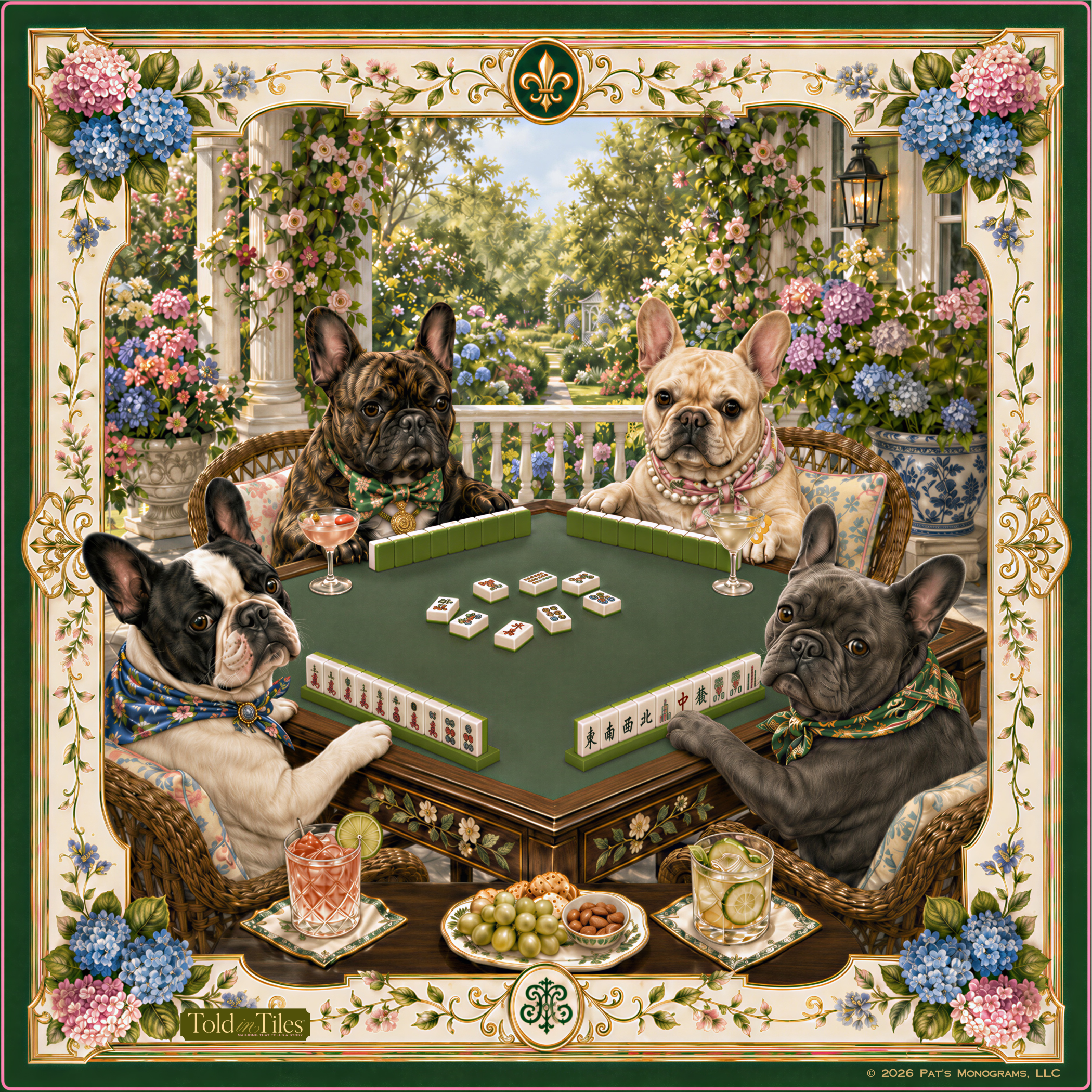Garden District Mahjong Mat | French Bulldogs | Paws & Tiles Collection - PREORDER — Told in Tiles