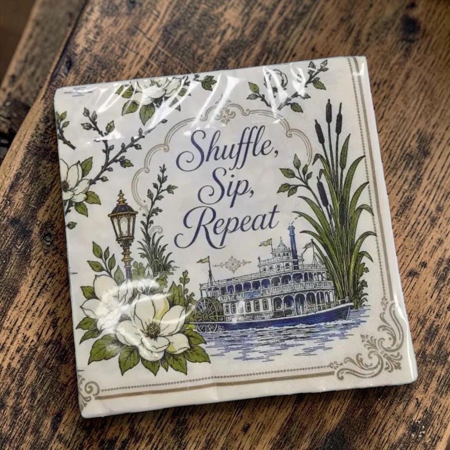 Mahjestic South Cocktail Napkins — Shuffle, Sip, Repeat — Told in Tiles Mahjong