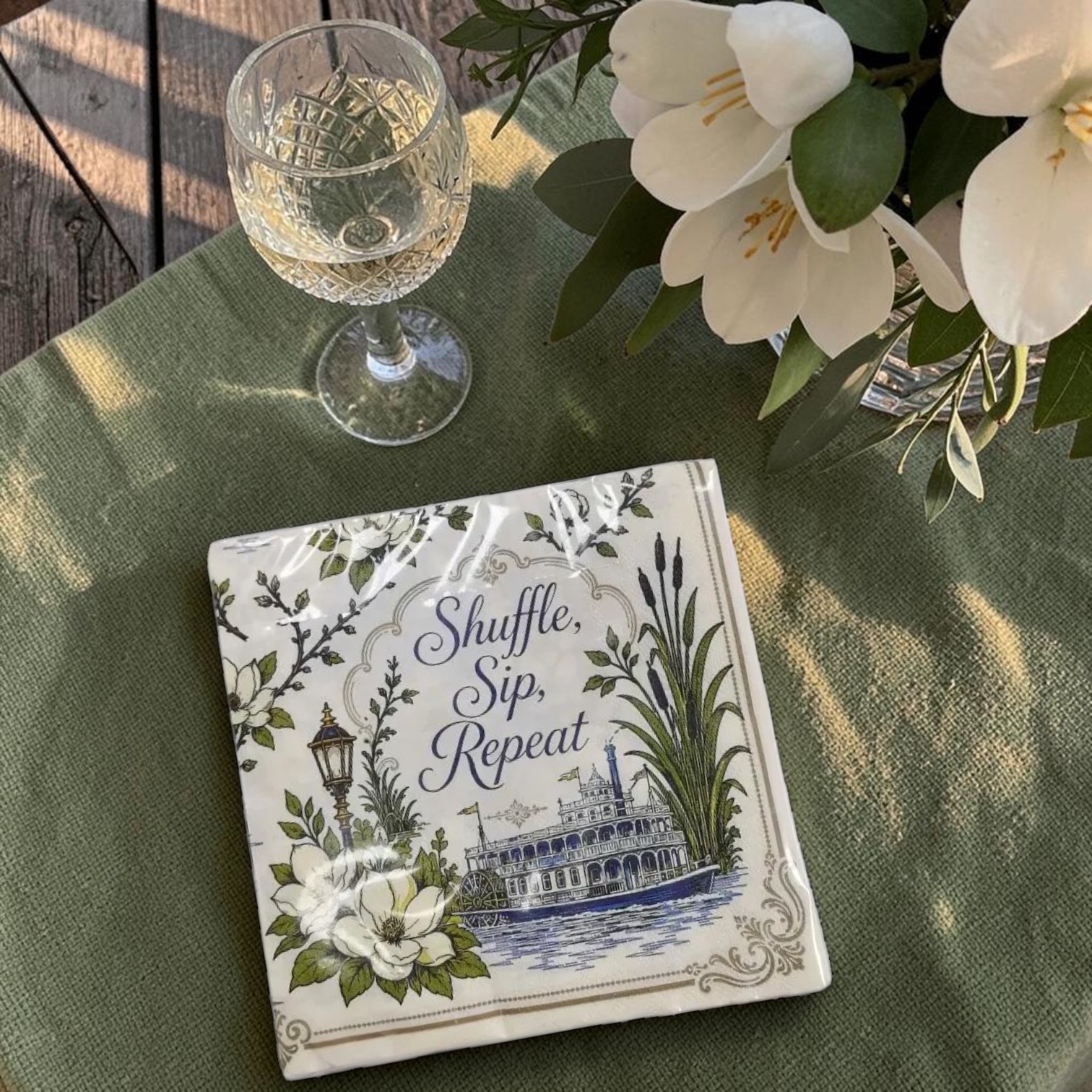 Mahjestic South Cocktail Napkins — Shuffle, Sip, Repeat — Told in Tiles Mahjong