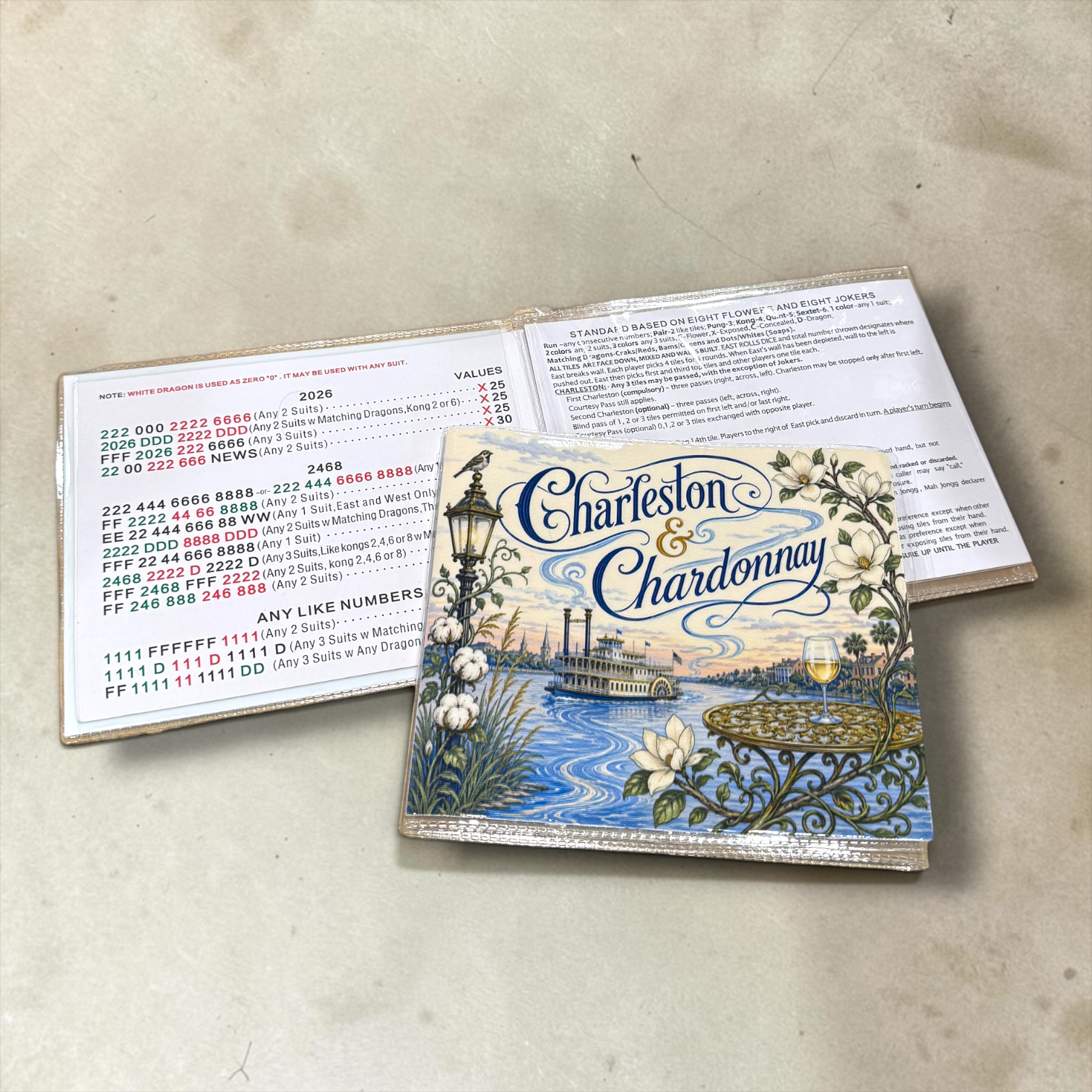 Charleston & Chardonnay Mahjong Card Cover — Large NMJL Card Holder — Told in Tiles