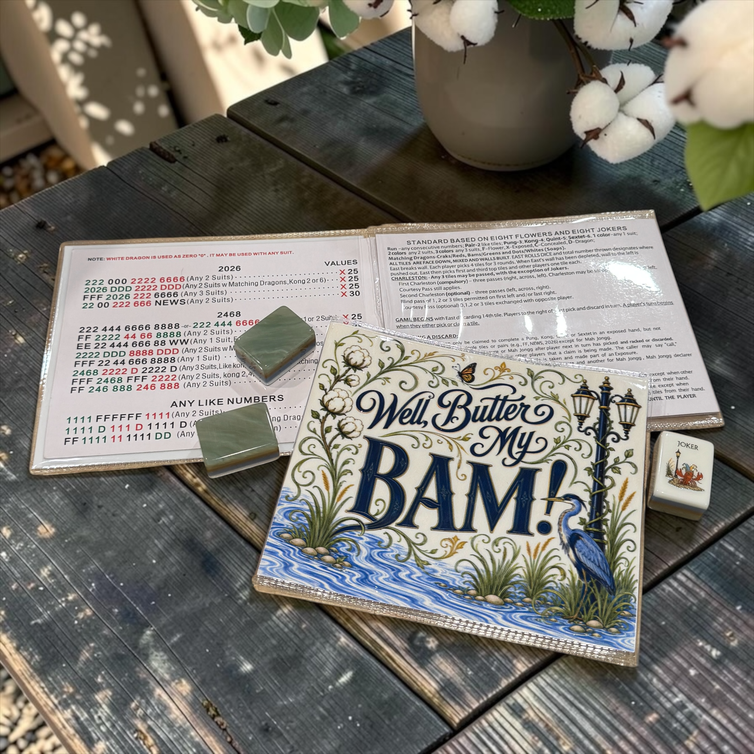 Well, Butter My Bam! Mahjong Card Cover — Large NMJL Card Holder — Told in Tiles