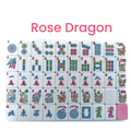 A set of Mahjong tiles arranged in a grid on a white background, with the text 'Rose Dragon' in pink at the top. The tiles are white with multicolored Chinese characters and symbols, and one pink tile is visible in the bottom-right corner.