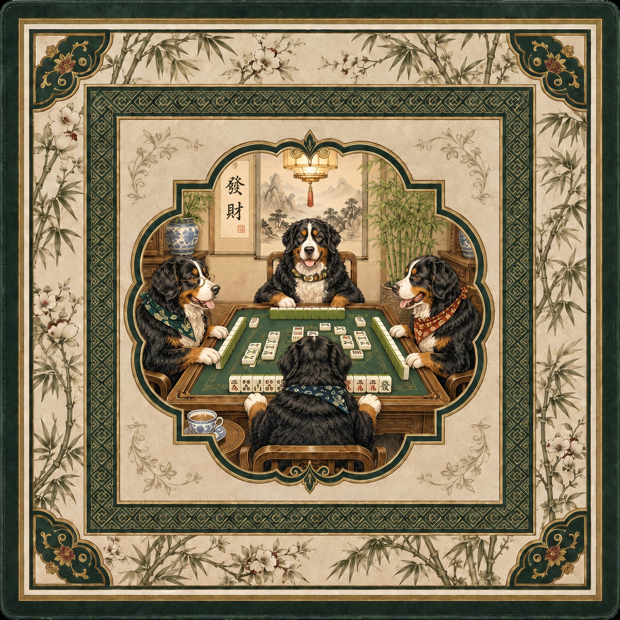 The Jade Parlor — Bernese Mountain Dog Mahjong Mat | Paws & Tiles Collection - PREORDER — Told in Tiles