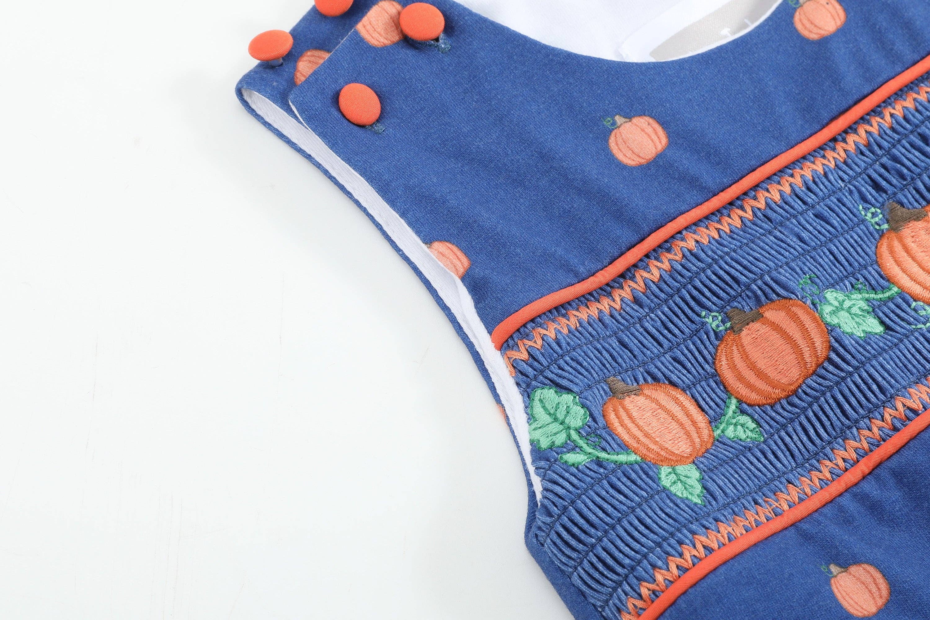 Blue Pumpkin Print Knit Smocked Overalls — Lil Cactus