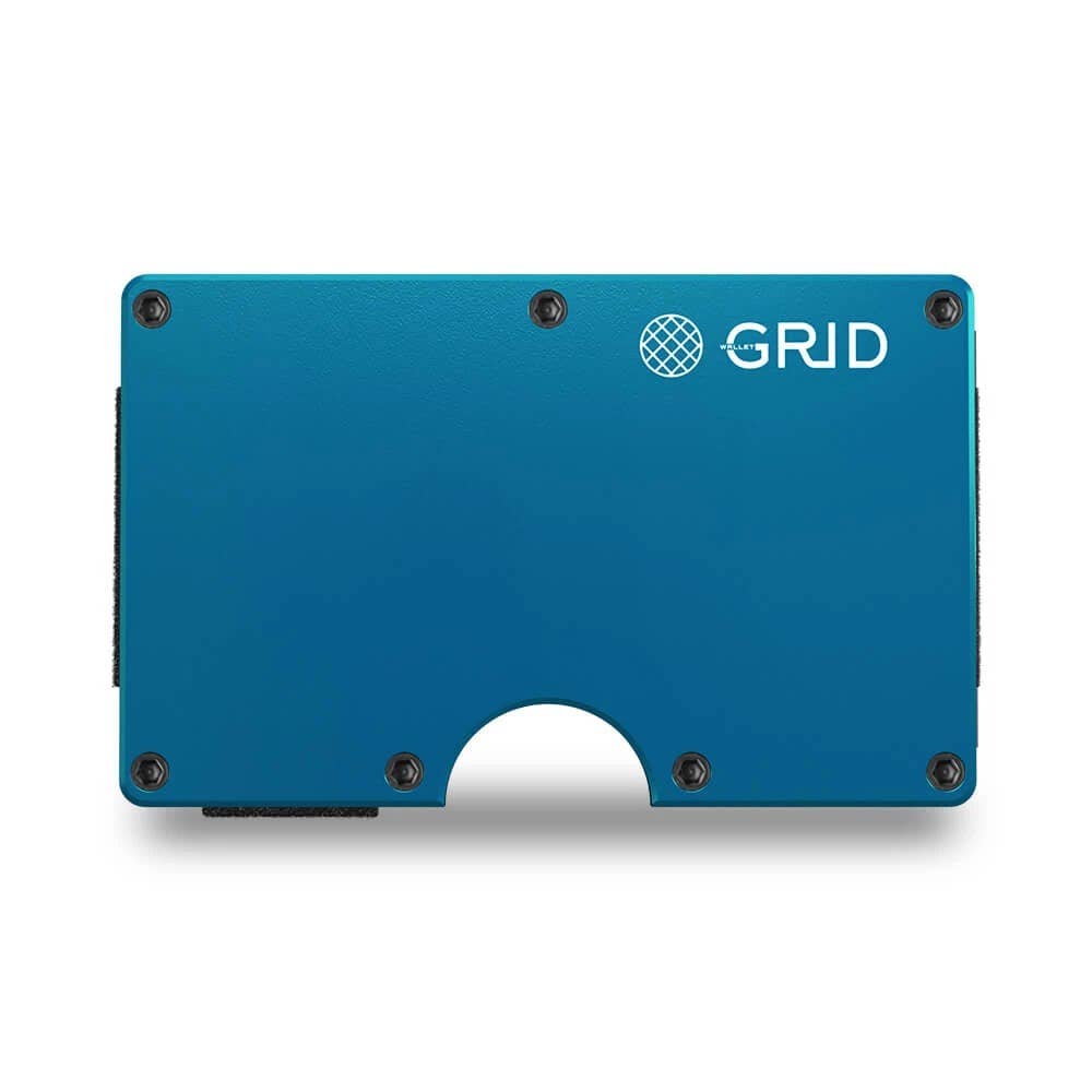 GRID Wallet blue aluminum slim minimalist card-stacking wallet