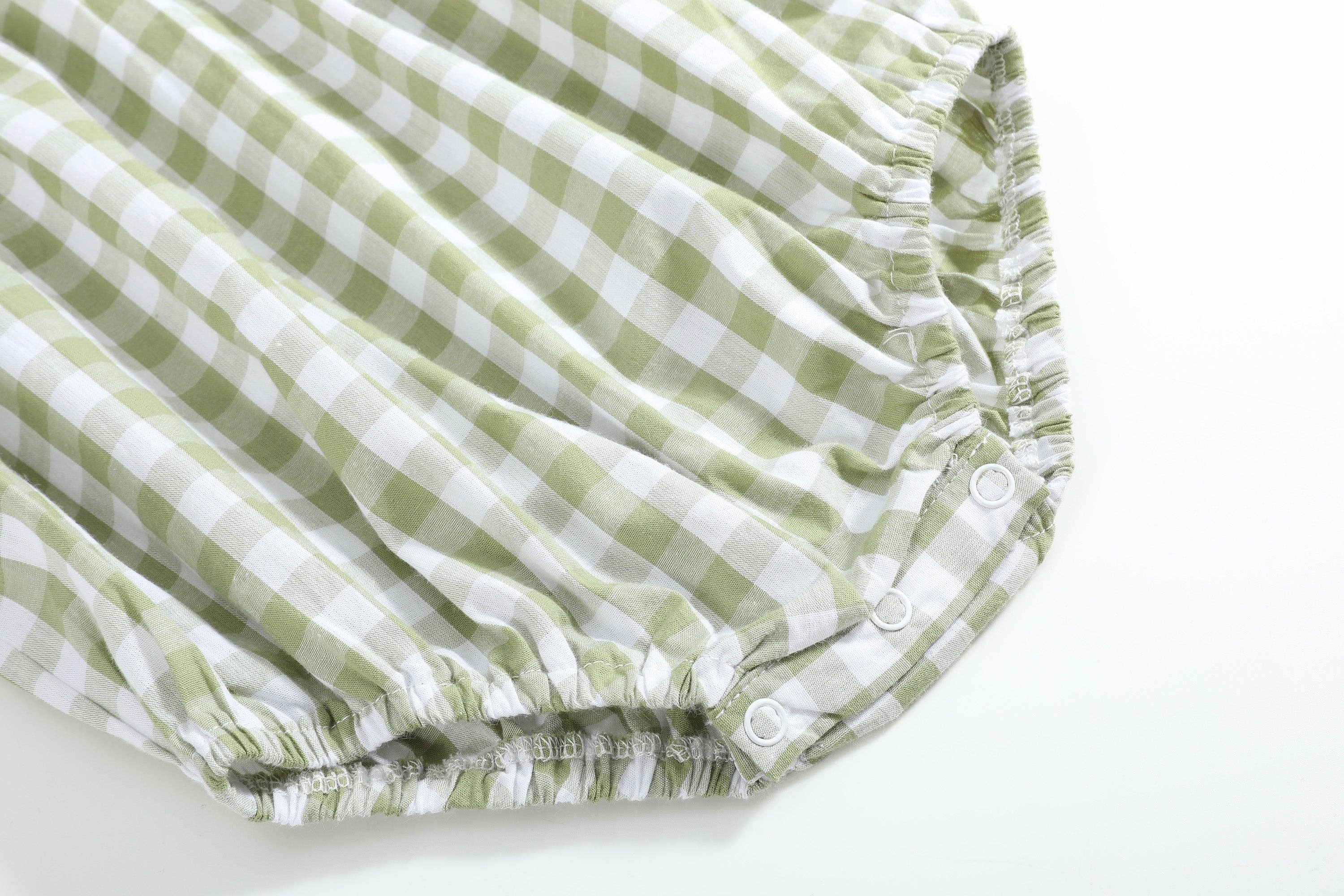 Sage Green Gingham Pumpkin Smocked Romper — Lil Cactus Baby & Toddler Outfits