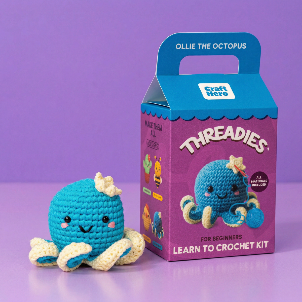 Craft Hero Ollie the Octopus beginner crochet amigurumi kit