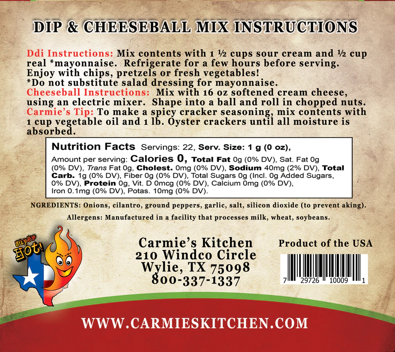 Texas Wildfire Dip Mix — Carmie's Kitchen Gourmet Foods