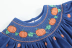 Blue Pumpkin Print Knit Smocked Romper — Lil Cactus Baby & Toddler Outfits