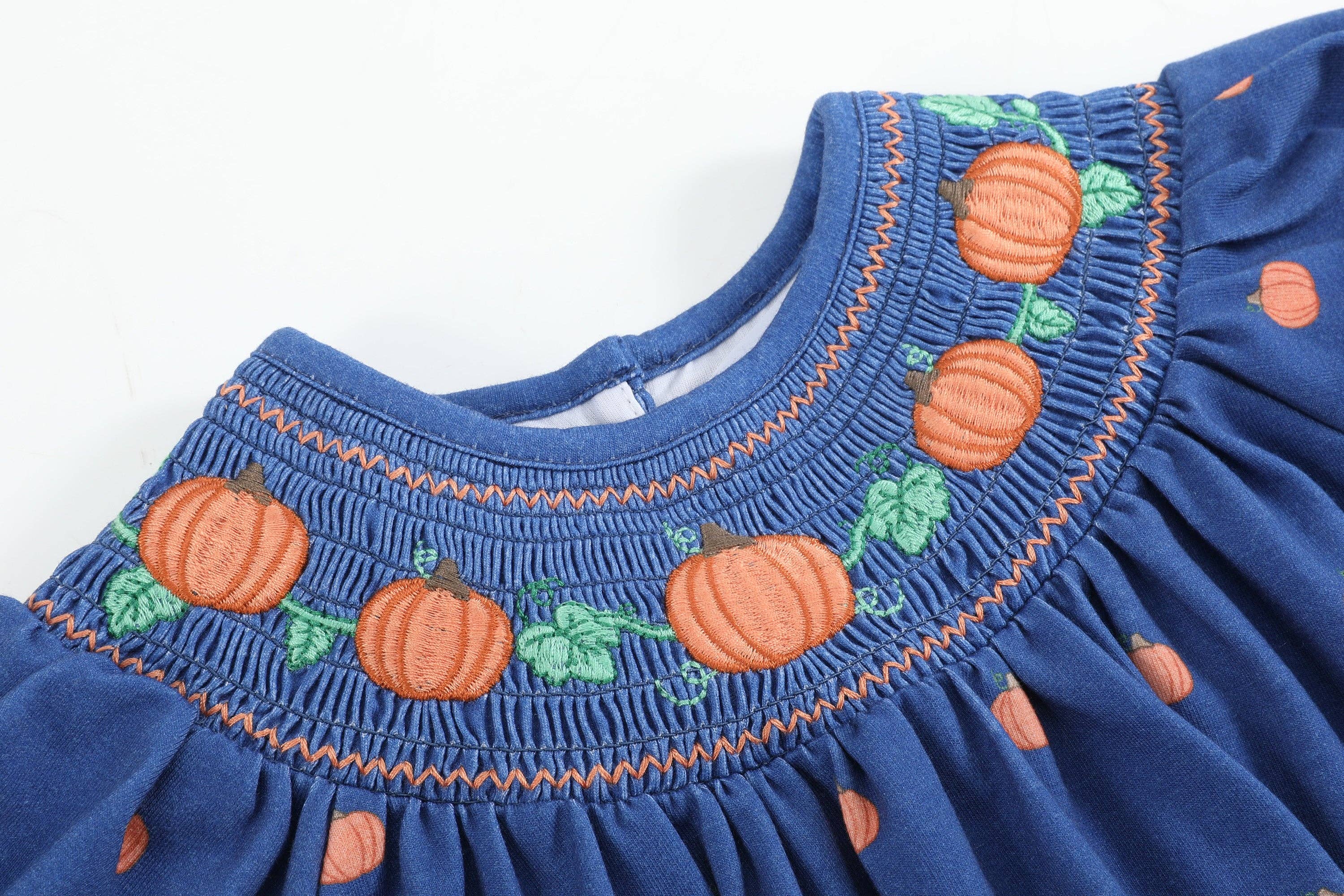 Blue Pumpkin Print Knit Smocked Romper — Lil Cactus Baby & Toddler Outfits
