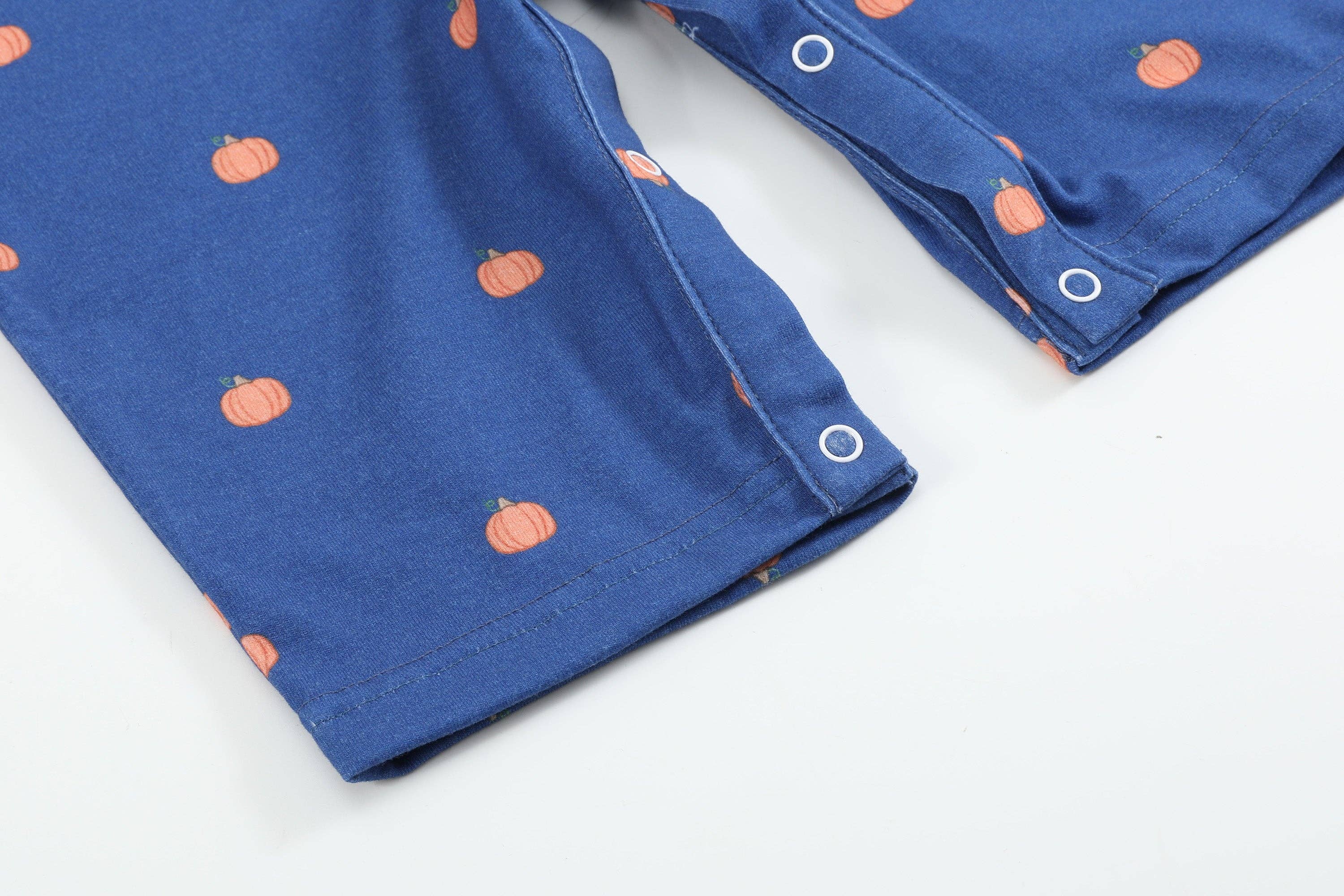 Blue Pumpkin Print Knit Smocked Overalls — Lil Cactus
